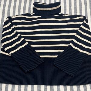 Striped Gap Turtleneck Sweater - Navy and Cream